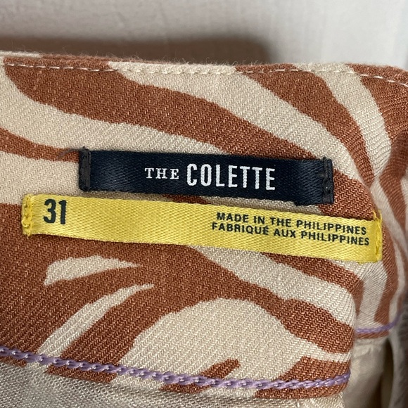 Maeve Colette Wide Leg Linen Blend Hi Rise Pants Zebra Swirl Brown Cream 31 - Picture 12 of 15